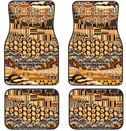 Lot de 4 tapis de sol de voiture style africain avec impression patchwork - Pour camionnettes, berlines, camions