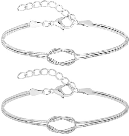 KIRZAX Juego de 2 Pulseras de Amistad para Mujer, Pulseras de Acero Inoxidable, Pulseras de Amistad para Pareja, Joyas Personalizadas para Mujer, Regalos de Cumpleaños, Pulseras de Mujer para Amigas