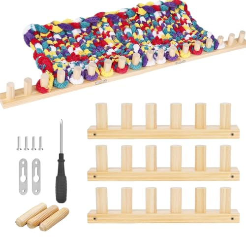 WRQIOO Chunky Knitting Blanket Loom, 46 Inch Wooden Loom Frame, Chunky Hand Knit Blanket Kit with 1 Screwdriver & Assembly Tools, for Beginners Blankets Throws