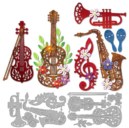 MAYJOYDIY Instruments Matrices de Découpe en Métal, Musique Violon Guitare Trompette Pochoirs Gabarits de Gaufrage pour Loisirs Créatifs Carterie Scrapbooking Décoration D'Albums