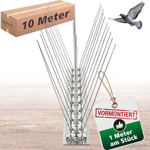 PRIOstål duvskrämma fågelskrämma 3-radig 10 meter (10 x 100 cm) förmonterade och färdiga spikar inklusive buntband professionell fågelskrämma för duvor och små fåglar, väderbeständig av rostfritt stål