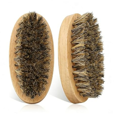 XTDMJ Pack of 2 Beard Brush with Storage Bag, 100% Boar Bristle Brush for Daily Beard Care, Beard Brush for Men Travel