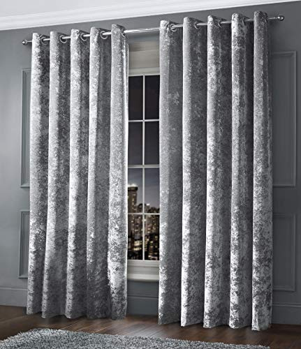Intimates Luxury Thermal Crushed Velvet Silver Grey Ringtop Pair of Curtains (90 Wide x 90 Drop)