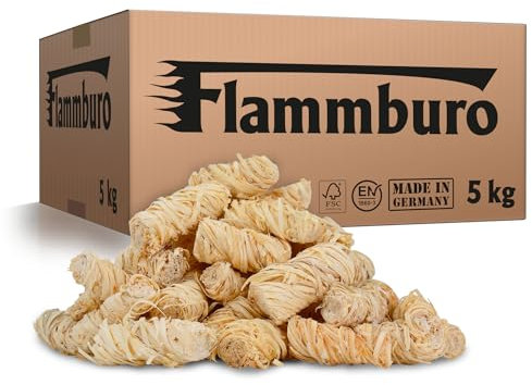 FLAMMBURO (5 kg / 400 Piezas) Encendedor ecológico para chimeneas y barbacoas - Madera Natural y Cera Vegetal - Lana de leña, Pastillas de Encendido - Ideal para Chimenea, Estufa, Fuego, Fogatas