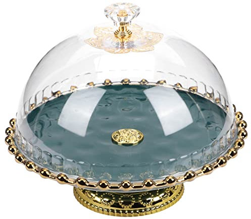 Cabilock Tortenteller mit Fuss Glocke Keramik Kuchenst?nder mit Haube Dunkelgrün Tortenplatte Kuchenteller ? Brot Dessert Kuchen Torte Lebensmittel Staubdichte Abdeckung Restaurant Zuhause Party