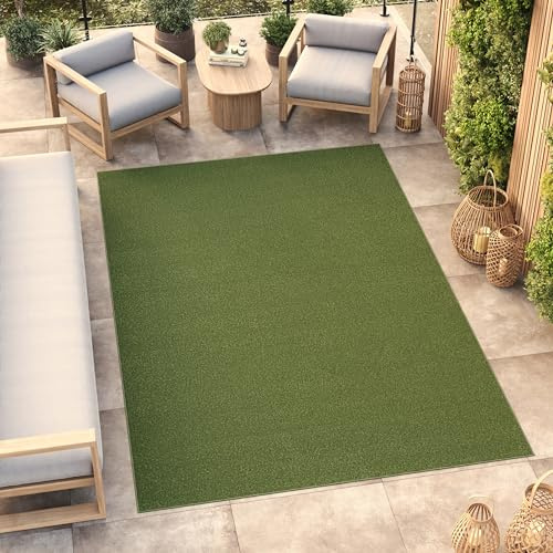 TAPISO Mono Teppich Kurzflor Indoor Outdoor UV-beständig Grün Khaki Einfarbig Wohnzimmer Schlafzimmer Kinderzimmer Modern Design ÖKO-TEX 140 x 200 cm