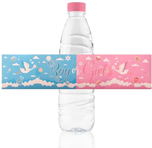 URROMA Lot de 48 étiquettes bleues et roses pour bouteille d'eau pour fête prénatale (S6-UR00788-EU)