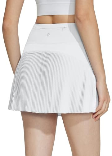 BALEAF Tennisrock Damen mit Hose Rock Damen Sommer Plisseerock kurz Golfrock mit innenhose Sportrock Weiß M
