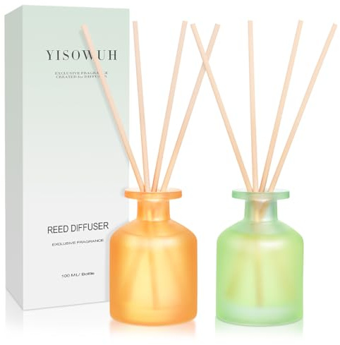YISOWUH Reed Diffuser - Jasmine Lily&Citrus 3.38oz (100ml) 2 Pack Essential Oil Reed Diffuser Set with 8 Sticks, Long Lasting Fragrance for Home, Bathroom, Bedroom, Room, Decor, Gifts