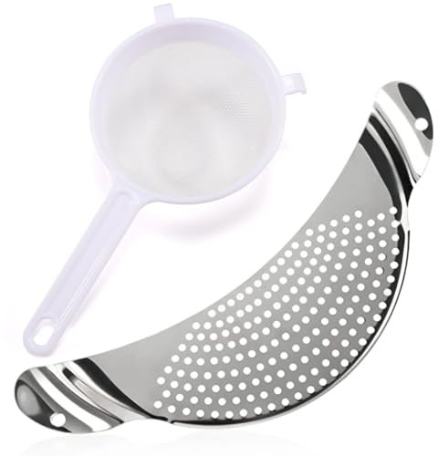 Jicyor Lot de 2 passoires à pâtes et passoire fine, passoire à pâtes en acier inoxydable, passoire de cuisine fine, égouttoir extra plat, égouttoir pratique pour pâtes, passoire à casseroles