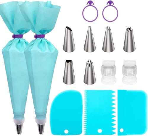 Set di sac à poche e punte, kit di tubazioni per glassare con sac à poche e punte riutilizzabili, convertitori standard, anelli in silicone, strumenti per decorare torte, beccucci per tubazioni in