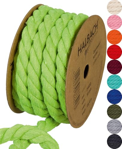 Halbach Seidenbänder Cordoncino di cotone riciclato, larghezza 10 mm/lunghezza 4 metri, filato di cotone sostenibile per macramè, corda naturale per fai da te, colore: mela verde