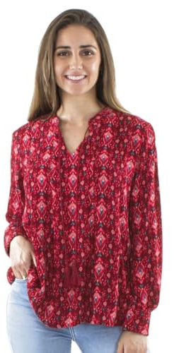 Coline - Blouse Manches Longues imprimé Ethnique - Couleur : Fushia - Taille : L