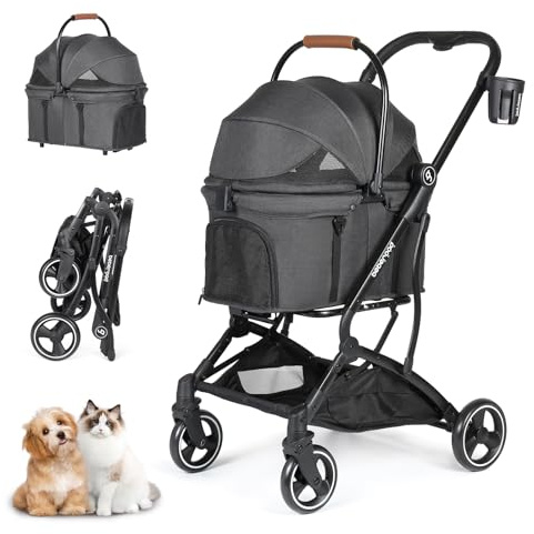 T3 Husdjur barnvagn 3-i-1 hund katt barnvagn för små medelstora hundar katter, vikbar lätt valp barnvagn husdjur husdjur Gear resa hundvagn (svart)