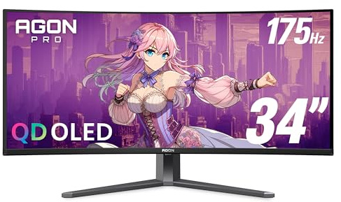 AOC Agon PRO AG346UCD 34'' Ultra Wide Curved QD OLED Gaming Monitor, 21:9 WQHD 3440x1440, 175Hz 0.03ms, G-Sync Compatible, HDR 400 True Black, USB 3.2, Height Adjustable, Console Gaming Ready
