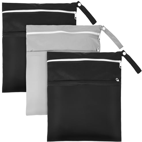 Huiguli 3PCS Sacs à Couches Lavables, Sacs Couches Réutilisables, Sacs Étanches à Couches avec Fermeture Éclair, Pochette Couche pour Bébé Plage Piscine Picnic Fitness Voyage(Noir+Gris)