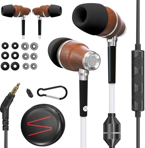 Symphonized Premium Wooden Airtube Headphones EMF free protection earbuds. 3D sound, microphone volume control, 8mm bass drivers granting high audio quality 3.5mm Jack.