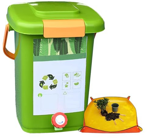 Bidone per compost da cucina con rubinetto, inodore e salvaspazio, contenitore per compost da interni, capacità 20 l, set da 2