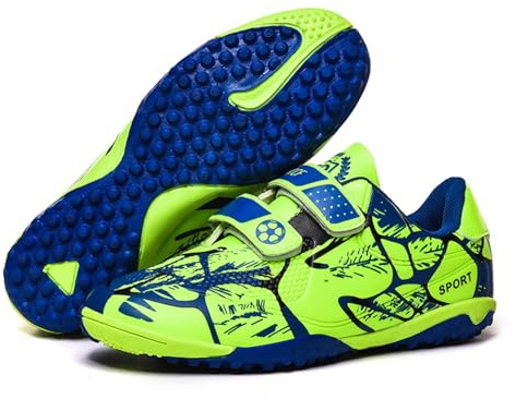 KUUK Scarpe da calcio per bambini con erba artificiale, scarpe da calcio per bambini e bambine, scarpe da allenamento AG TF, 166 verde Tf, 32 EU