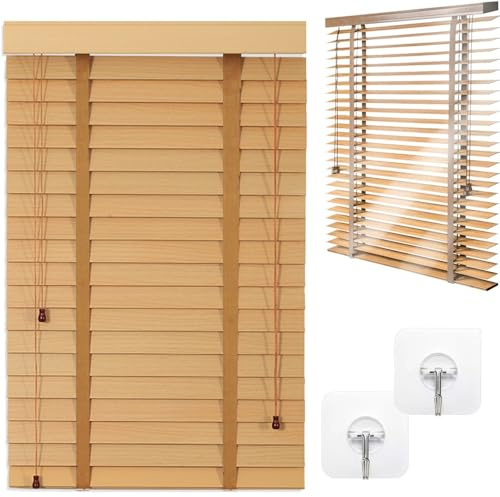 Stores Horizontaux pour Fenêtres, W 30-120cm Store Vénitien en Bois Stores À Lamelles 5cm pour Intérieurs Et Extérieurs Fenêtres(Naturel)