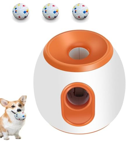 Automatisk bollkastare for hundar, tyst hundbollkastare med fjärrkontroll, interaktiv hundbollkastare, automatisk tennisbollkastare med 3 utkastningsavstånd (10/20/30FT)(Orange)