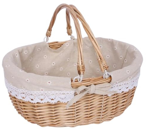 Picknickkorb aus Weide, Natural Weidenkorb mit Henkel, Handlicher Einkaufskorb aus Weide, Picknickkorb, Weidenkorb mit Henkel, Picnic Basket, für Picknick-Camping im Freien (Little Daisy)