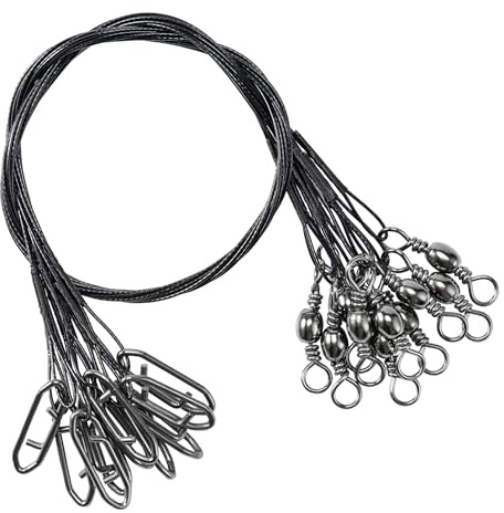 QISHUO Stainless Steel Fishing Leaders Strength Rigs Saltwater Fishing Leader Heavy Snap Lure Wire Leaders Line Black Nickel,#4, 50lb, 11.8in, 30pcs