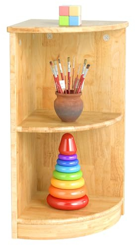 WINGYZ Rubber Wood Corner Cabinet, 2-Tier Montessori Shelf, 2 Shelf Bookcase Toy Storage Organizer, Montessori Bookshelf for Kids Rooms, Classroom, Playroom, Nursery, Daycare, Child-Safe
