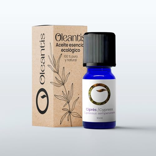 Oleantis Aceite Esencial de Ciprés Ecológico, 10ml, Certificado CAAE, BIO para Aromaterapia y Cuidado Personal, Antitusivo y expectorante, Antiséptico, Astringente, Equilibrante Emocional.