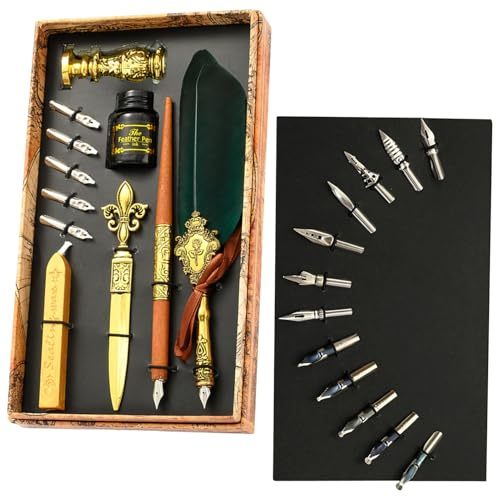 Byuexhp fjäderpenna och bläckset, fjäderkölbläckset, kalligrafipennset, förbättrat vaxsigillstämpelset med reservspetsar, penna lyx vintage signatur penna presentset