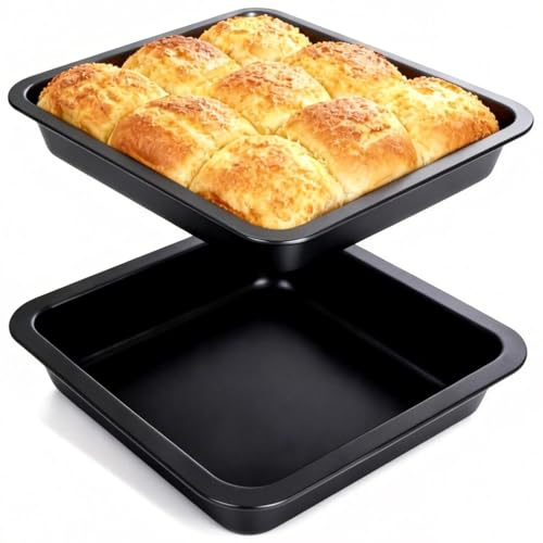2 moldes cuadrados para horno, 22,5 x 22,5 x 4,5 cm, forma de brownie, rectangular, para hornear, molde para pan, pan con revestimiento antiadherente, moldes para hornear para horno, freidoras de aire
