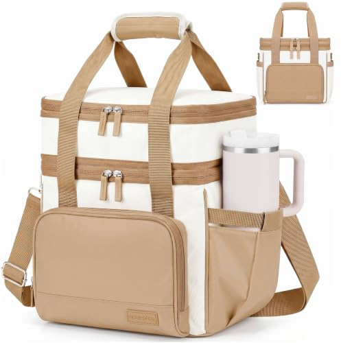 HOMESPON 14L Double Layer Lunch Bag for Women, Expandable Cooler Tote | Insulated, Shoulder Strap,Cup Holder, for Work Office Picnic