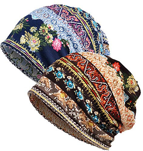 WELROG Chemo Hut Frau Hut Spitzen Kopftuch Super Weich Slouchy Turban Kopfbedeckungen Kopf Wraps(Mehrfarbig)