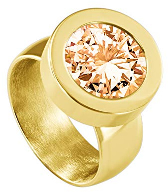 Quiges Anello in Acciaio Inox in Oro Lucido 12 mm Mini Portamonete e intercambiabili Zirconia Moneta in Diverse Dimensioni e Acciaio Inossidabile, 19, Colore: Peach Zircon, cod. SLSRS53519
