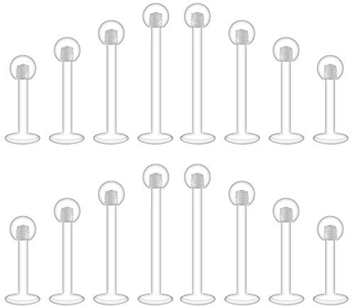 Mayhoop 16Piezas Piercing de Labio Oreja 16G Acrílico Flexible Claro Piercing Anillo Retenedores de Labios Tragus Studs Cartilage Helix Daith Mujer Hombre Joyería de Piercing Barra 6-12mm