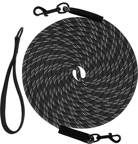 Taglory Long Dog Leash with Removable Padded Handle Tie Out, 15/30/50/66FT Heavy Duty Training Leash with 2 Swivel Hooks for Large Medium Small Dogs Camping, Hiking, Walking, Backyard, Black, 30FT
