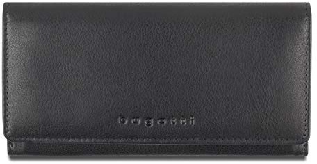 bugatti Punto Geldbörse Damen Groß viele Fächer Leder 22CC - Portemonnaie Damen Leder - Portmonee Geldbeutel Damengeldbörse - Schwarz