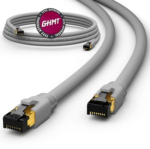 HB-DIGITAL 1,5m cable de conexión CAT 8.1 cable de red LAN S/FTP PIMF 2xRJ45 enchufe cobre LSZH libre de halógenos RoHS-Compliant 40 Gbits puerto Ethernet 2000 MHz Internet DSL PC módem TV gris