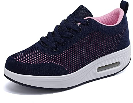 Lätta damsneakers, lediga bekväma promenadskor plattform kilar andningsbara träningsskor löparskor, Blå 0911, 39 EU