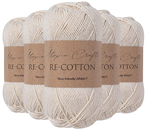 Utopia Crafts Re-Cotton Stick Garn, 5X 100g (Grädde)