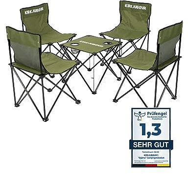 Kirkjubøur® Stjärna 5er-Set Campingstühle mit Tisch wasserabweisender Outdoor Camping Möbel Set für Festivals, Zelten, Angeln (Grün)