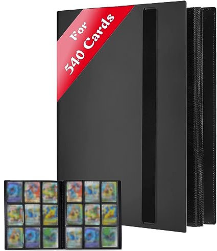 JUSONEY Sammelkarten Album - 540 Pockets Sammelalbum 30 Seiten Pro 9 Pocket mit Wasserdichte Schwarzer Buchdeckel Perfekt zum Sammeln von Karten für MTG Magic für Match Atta (Schwarzer)