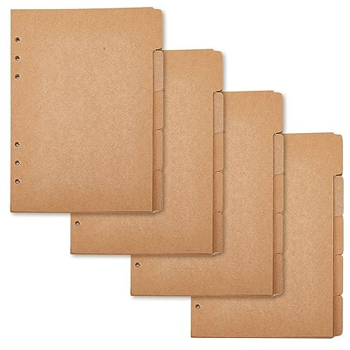 SUPERFINDINGS 20 Blätt dicker A5 Kraftpapier Ordner Trennblätter 6 Löcher 5 Registerkarten Abdeckung Ringbuch Register Forever für DIN A5 BurlyWood Ringregisterseite, 20.8x15x0.02cm, Loch: 5mm