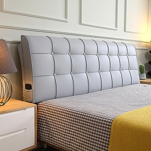 ZZYK Soft Faux Leather Upholstered Full Headboard Solid Color Button Headboards Double Bed Support Cushion Pillowboard Wall Pillow Removable Cover,Gray,Paste 59/Queen