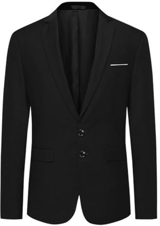 Allthemen Blazer da Uomo in Tinta Unita con 2 Bottoni Giacca da Abito da Lavoro Formale Blazer Bussiness da Cena per Matrimonio Nero 2XL