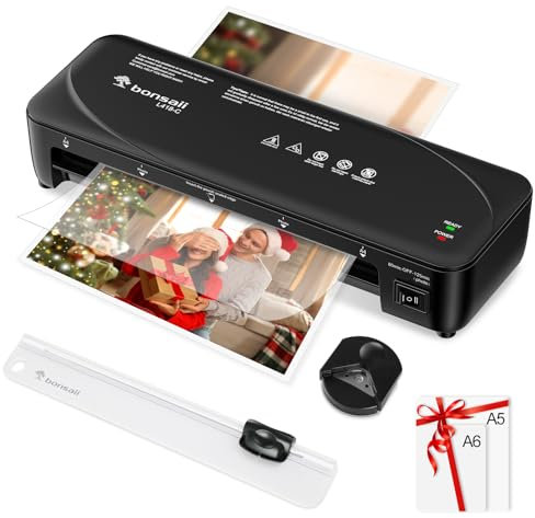 Bonsaii A4 Laminiergerät mit Anti-Klemm-Technologie, Laminiergerät inkl. 50 pcs Laminierfolien（a4/a5/a6), 2 Temperaturstufen, Hochgeschwindigkeitslaminierung, L418-C