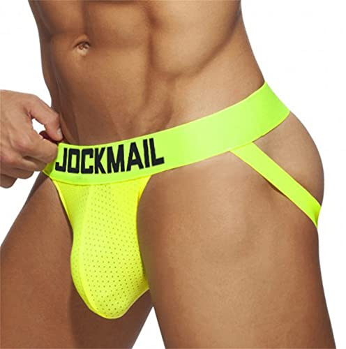 JOCKMAIL Jockstrap Hombre Tanga Suspensorio Ropa Interior Deportivo Transpirable Calzoncillos Bikini Thong Calzoncillos (FR/ES, Letras, L, Regular, Regular, Amarillo)
