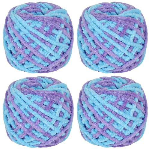 Coopay Dickes Garn, 4 x 90g Chenillewolle zum Häkeln & Stricken, weich, warm, maschinenwaschbar, Blaugrün Blume