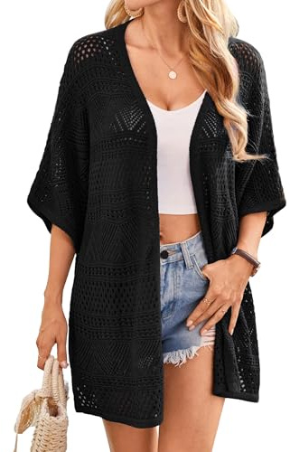 GRACE KARIN Dam ihålig virkad sommarcardigan öppen framsida fladdermusärmar boho kimono koftor lös passform stickade kläder för semester