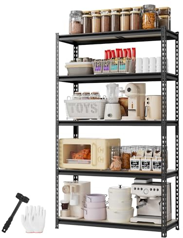 WORKPRO 5-Tier Storage Shelf, 72 H Heavy Duty Adjustable Garage Shelving Unit 2180LBS Capacity, for Basement, Kitchen, Pantry, 27.6”Wx11.8”Dx60”H, Black